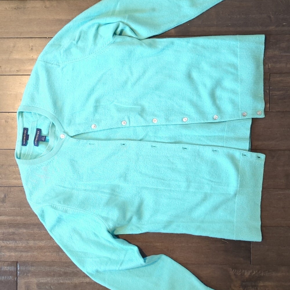 Land's End, tourquois, cashmere cardigan set, size L